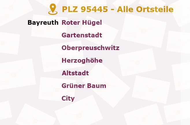 Postleitzahl 95445 Bayreuth, Bayern - Alle Orte und Ortsteile