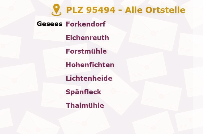 Postleitzahl 95494 Gesees, Bayern - Alle Orte und Ortsteile