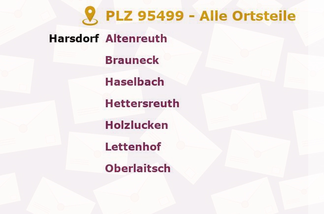 Postleitzahl 95499 Harsdorf, Bayern - Alle Orte und Ortsteile