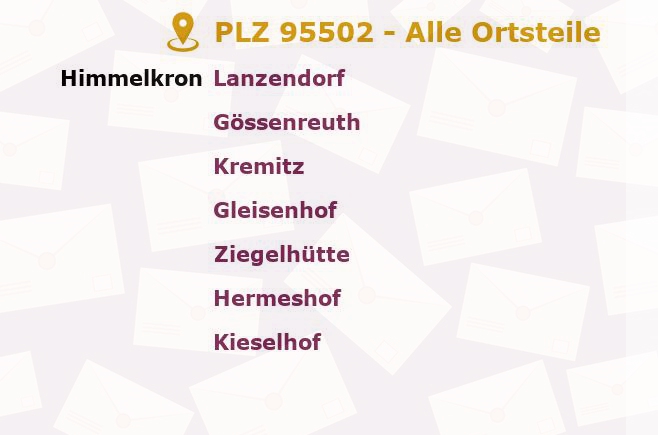 Postleitzahl 95502 Himmelkron, Bayern - Alle Orte und Ortsteile