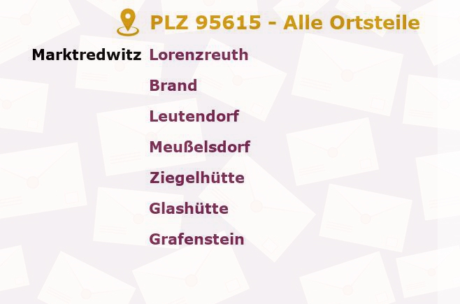 Postleitzahl 95615 Marktredwitz, Bayern - Alle Orte und Ortsteile