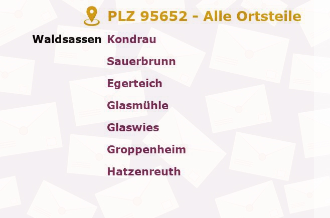 Postleitzahl 95652 Waldsassen, Bayern - Alle Orte und Ortsteile