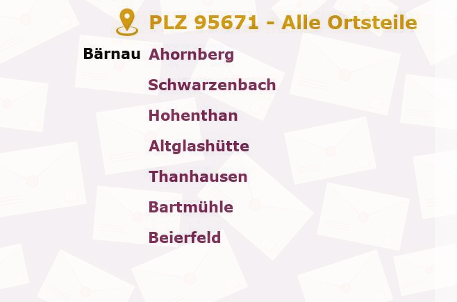 Postleitzahl 95671 Bärnau, Bayern - Alle Orte und Ortsteile