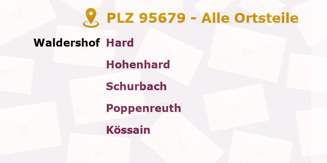 Postleitzahl 95679 Waldershof, Bayern - Alle Orte und Ortsteile