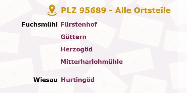 Postleitzahl 95689 Fuchsmühl, Bayern - Alle Orte und Ortsteile