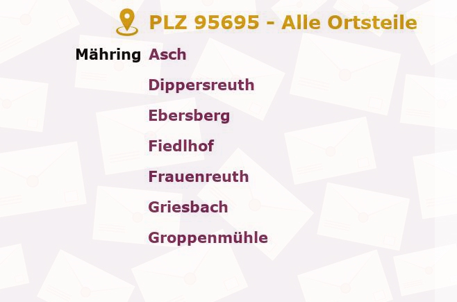 Postleitzahl 95695 Mähring, Bayern - Alle Orte und Ortsteile