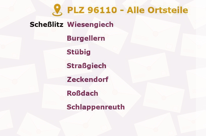 Postleitzahl 96110 Scheßlitz, Bayern - Alle Orte und Ortsteile