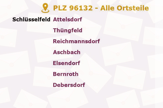 Postleitzahl 96132 Schlüsselfeld, Bayern - Alle Orte und Ortsteile