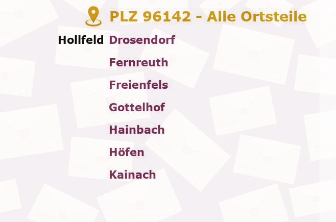 Postleitzahl 96142 Hollfeld, Bayern - Alle Orte und Ortsteile