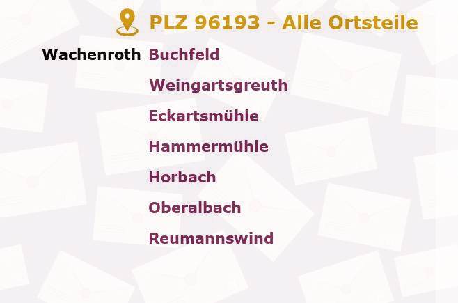 Postleitzahl 96193 Wachenroth, Bayern - Alle Orte und Ortsteile