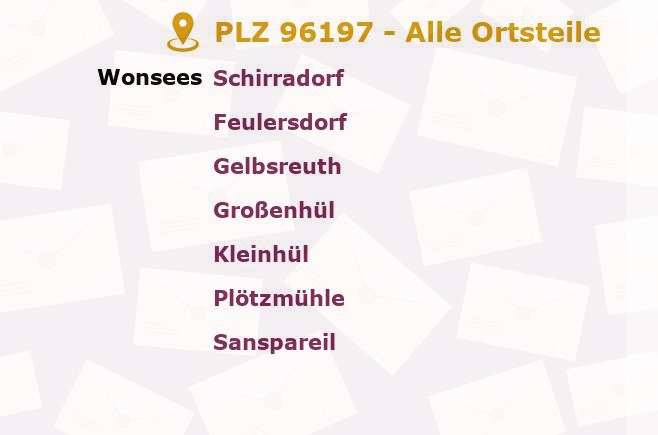 Postleitzahl 96197 Wonsees, Bayern - Alle Orte und Ortsteile