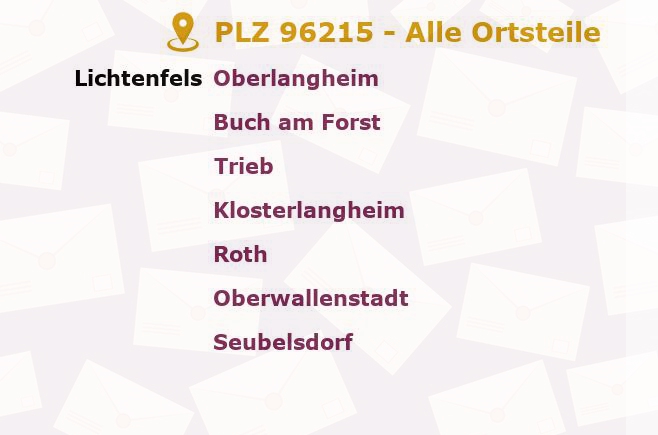 Postleitzahl 96215 Lichtenfels, Bayern - Alle Orte und Ortsteile