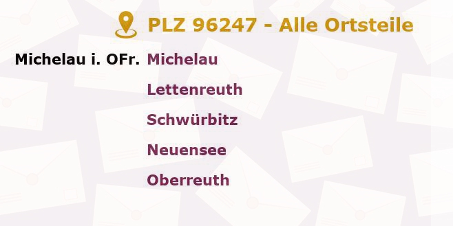 Postleitzahl 96247 Michelau in Oberfranken, Bayern - Alle Orte und Ortsteile