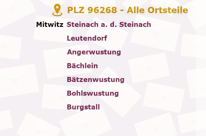 Postleitzahl 96268 Mitwitz, Bayern - Alle Orte und Ortsteile