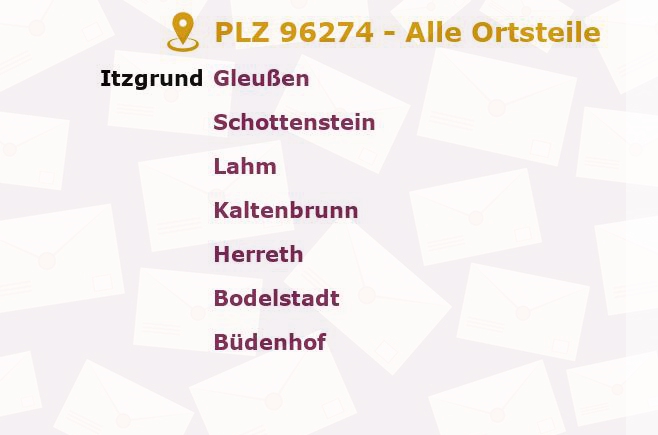 Postleitzahl 96274 Bayern - Alle Orte und Ortsteile