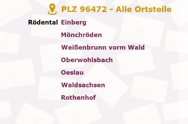 Postleitzahl 96472 Rödental, Bayern - Alle Orte und Ortsteile