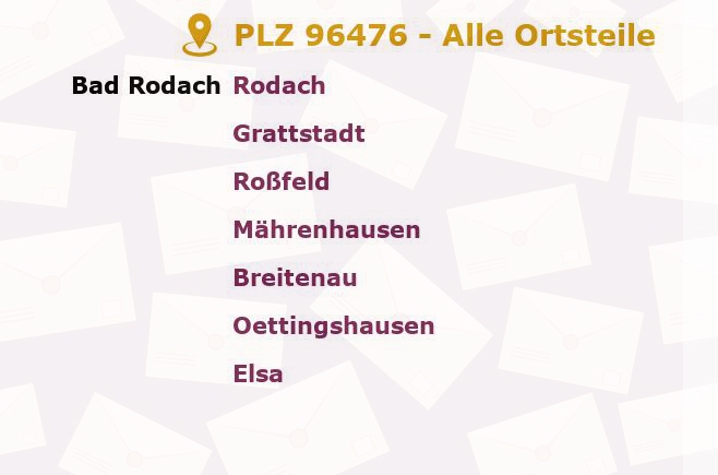 Postleitzahl 96476 Bad Rodach, Bayern - Alle Orte und Ortsteile