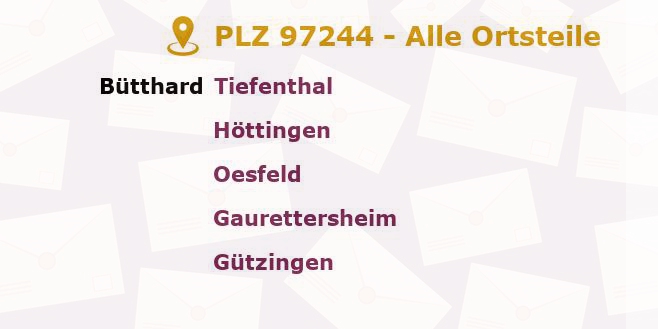 Postleitzahl 97244 Bütthard, Bayern - Alle Orte und Ortsteile