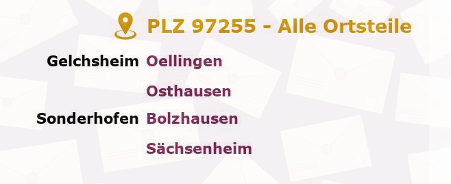 Postleitzahl 97255 Gelchsheim, Bayern - Alle Orte und Ortsteile