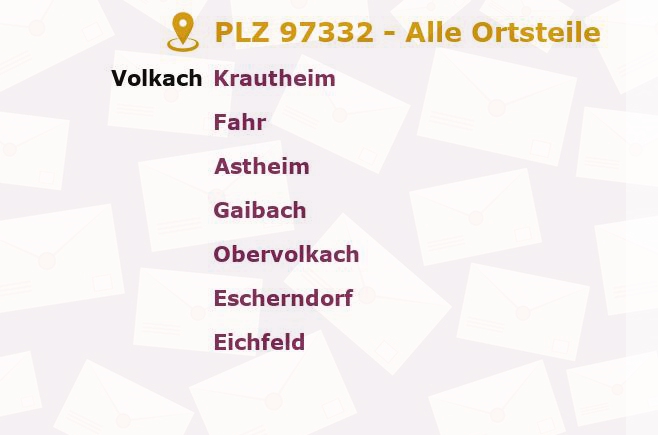 Postleitzahl 97332 Volkach, Bayern - Alle Orte und Ortsteile