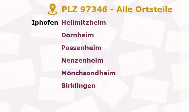 Postleitzahl 97346 Iphofen, Bayern - Alle Orte und Ortsteile