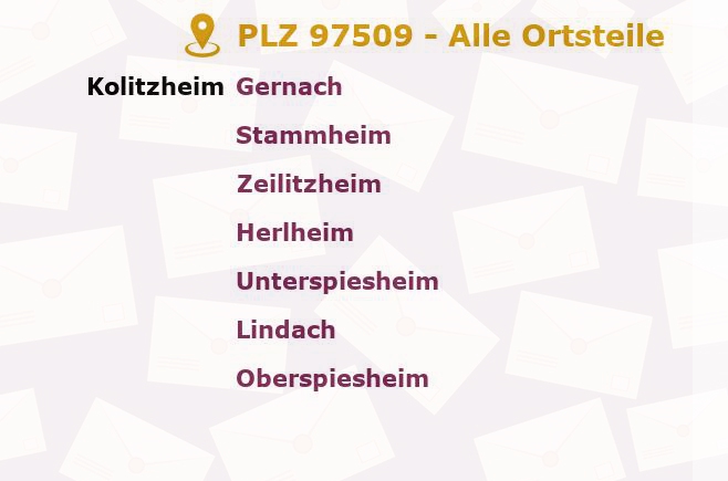 Postleitzahl 97509 Kolitzheim, Bayern - Alle Orte und Ortsteile