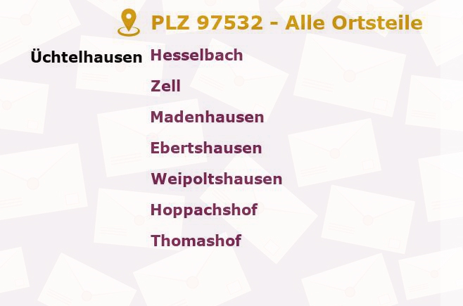 Postleitzahl 97532 Üchtelhausen, Bayern - Alle Orte und Ortsteile