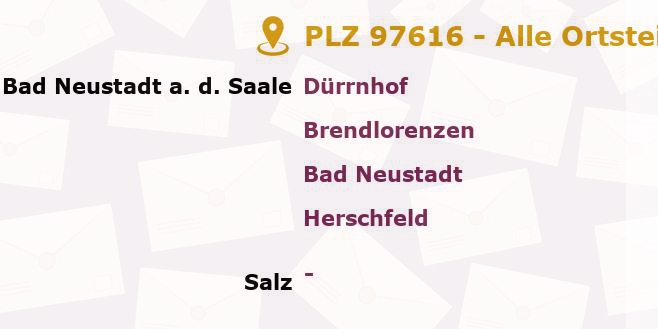 Postleitzahl 97616 Salz, Bayern - Alle Orte und Ortsteile