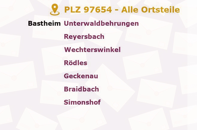 Postleitzahl 97654 Bastheim, Bayern - Alle Orte und Ortsteile