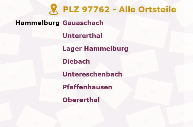 Postleitzahl 97762 Hammelburg, Bayern - Alle Orte und Ortsteile