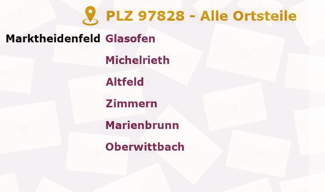 Postleitzahl 97828 Marktheidenfeld, Bayern - Alle Orte und Ortsteile