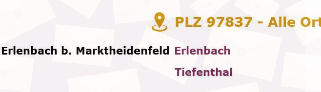 Postleitzahl 97837 Erlenbach bei Marktheidenfeld, Bayern - Alle Orte und Ortsteile