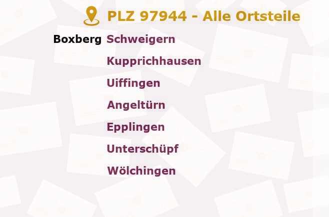 Postleitzahl 97944 Boxberg, Baden-Württemberg - Alle Orte und Ortsteile