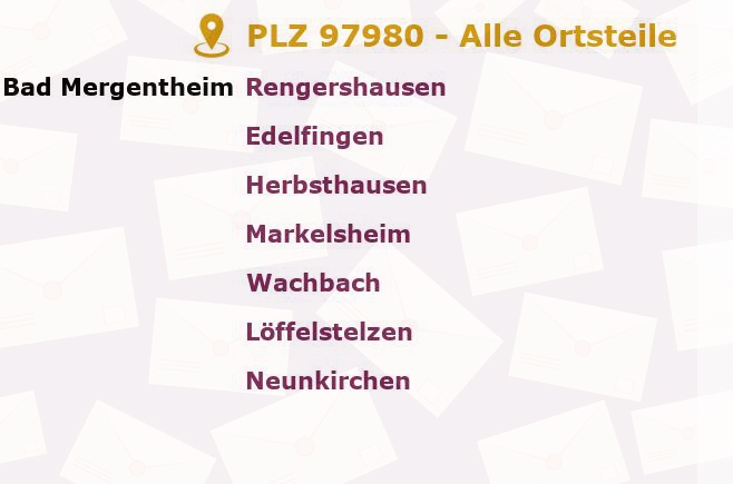 Postleitzahl 97980 Bad Mergentheim, Baden-Württemberg - Alle Orte und Ortsteile