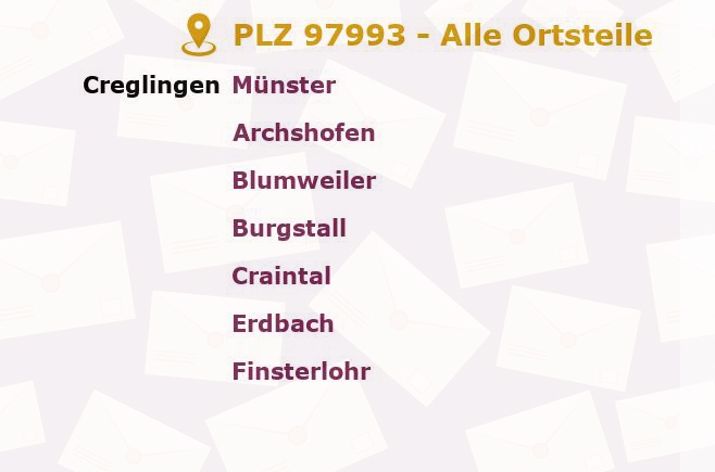 Postleitzahl 97993 Creglingen, Baden-Württemberg - Alle Orte und Ortsteile