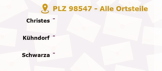 Postleitzahl 98547 Thüringen - Alle Orte und Ortsteile