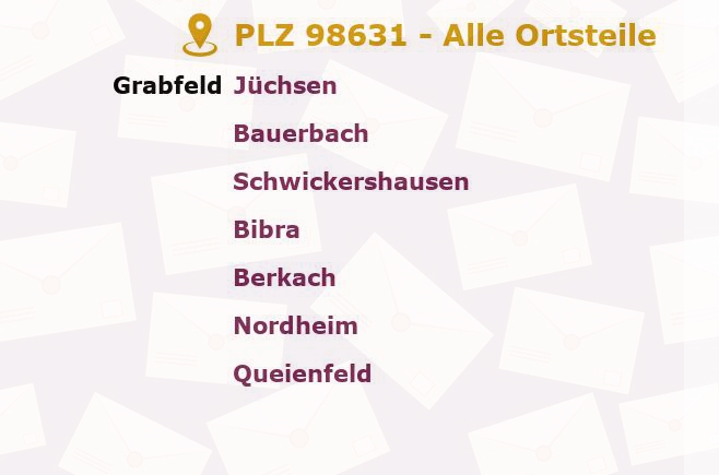 Postleitzahl 98631 Queienfeld, Thüringen - Alle Orte und Ortsteile