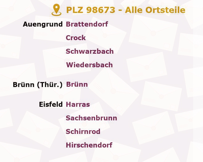 Postleitzahl 98673 Eisfeld, Thüringen - Alle Orte und Ortsteile