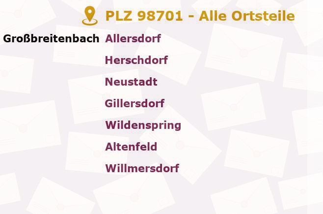 Postleitzahl 98701 Wildenspring, Thüringen - Alle Orte und Ortsteile