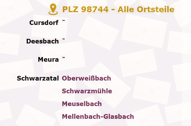 Postleitzahl 98744 Cursdorf, Thüringen - Alle Orte und Ortsteile