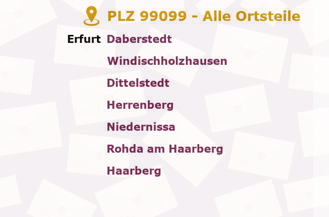 Postleitzahl 99099 Erfurt, Thüringen - Alle Orte und Ortsteile