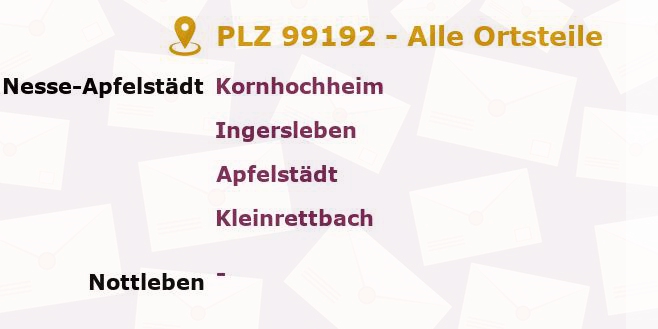 Postleitzahl 99192 Gamstädt, Thüringen - Alle Orte und Ortsteile