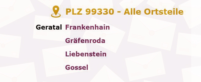 Postleitzahl 99330 Frankenhain, Thüringen - Alle Orte und Ortsteile