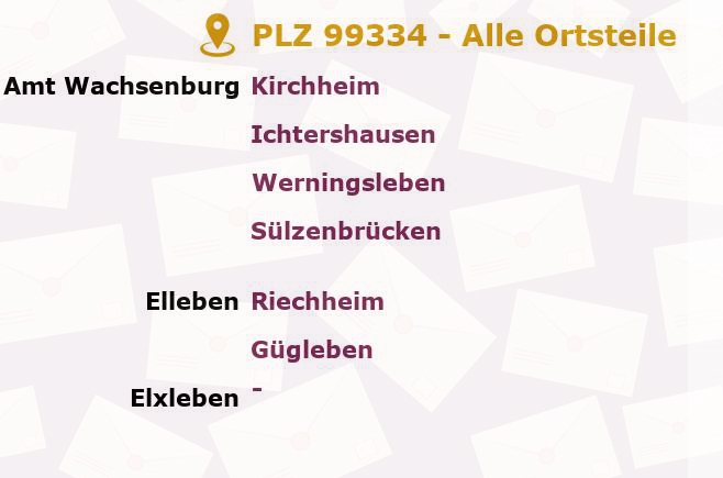 Postleitzahl 99334 Kirchheim, Thüringen - Alle Orte und Ortsteile