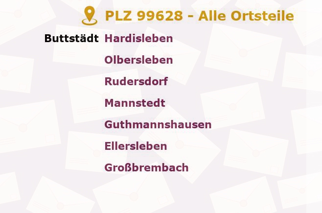 Postleitzahl 99628 Rudersdorf, Thüringen - Alle Orte und Ortsteile