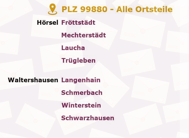 Postleitzahl 99880 Fröttstädt, Thüringen - Alle Orte und Ortsteile