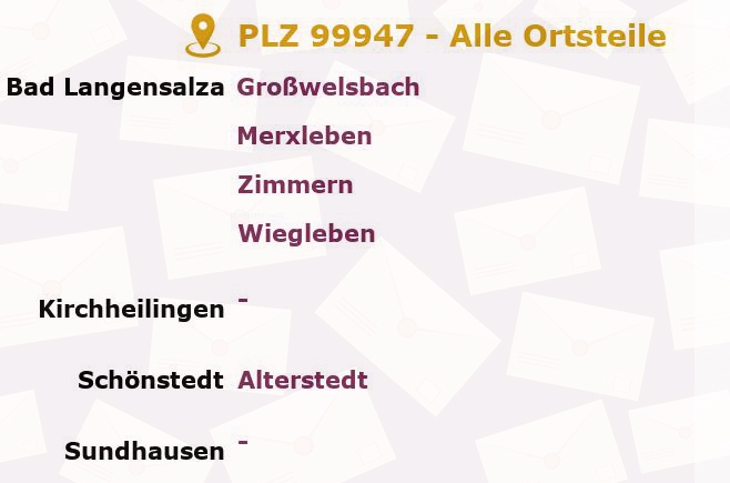 Postleitzahl 99947 Neunheilingen, Thüringen - Alle Orte und Ortsteile