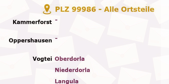 Postleitzahl 99986 Thüringen - Alle Orte und Ortsteile