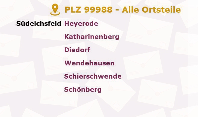 Postleitzahl 99988 Katharinenberg, Thüringen - Alle Orte und Ortsteile