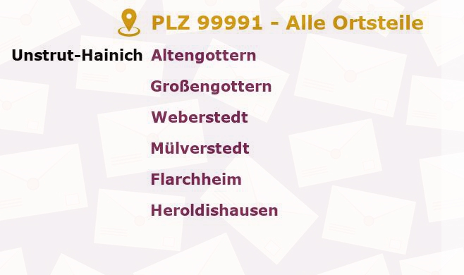 Postleitzahl 99991 Großengottern, Thüringen - Alle Orte und Ortsteile